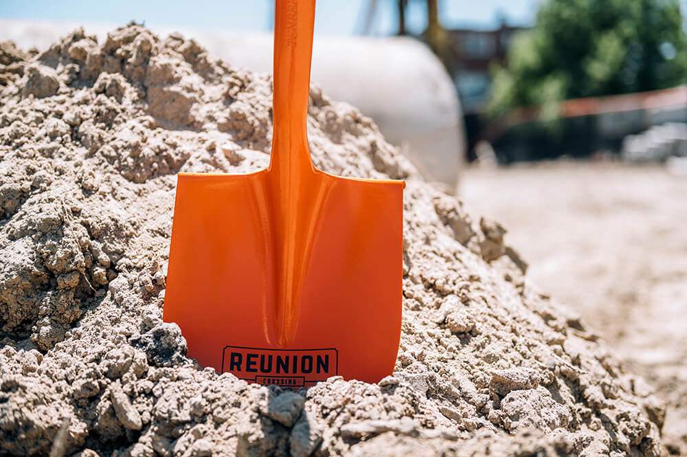 close up shoot of shovel in construction site